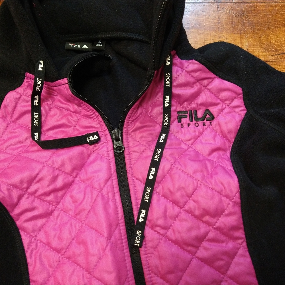Fila Sport Purple Black Full Zip Jacket Quilted Pockets Drawstring Women's XS - Picture 2 of 3